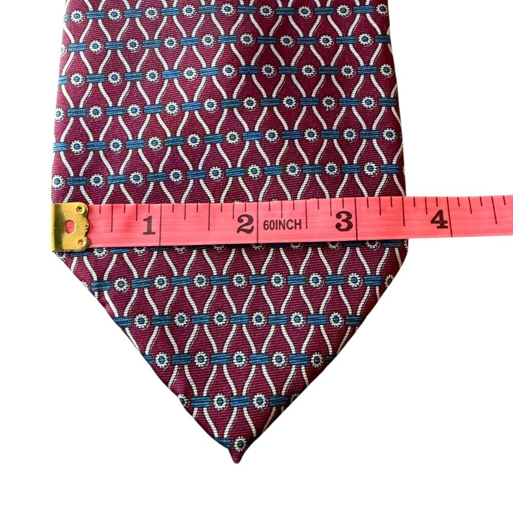 Vintage Regent Bert Pulitzer Burgundy Teal Geometric Silk Tie Mens Necktie USA - Picture 6 of 11